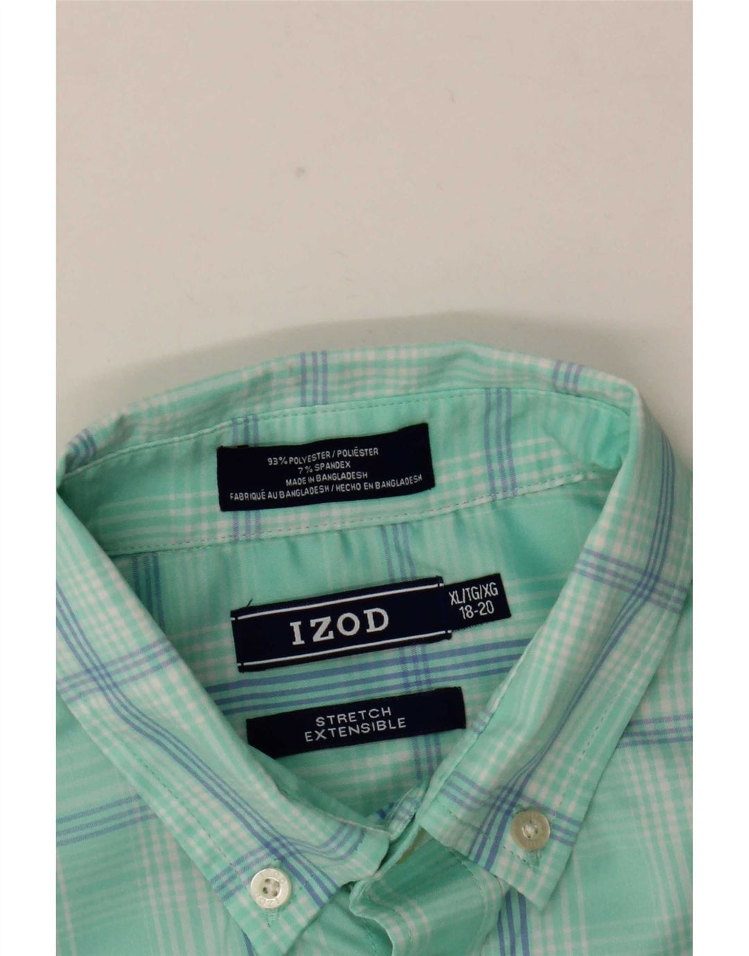 Izod Boys Short Sleeve Shirt 15-16 Years XL Turquoise Check Polyester