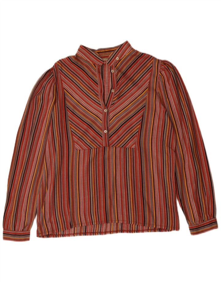 Vintage Womens Long Sleeve Shirt Blouse UK 14 Large Multicoloured Striped