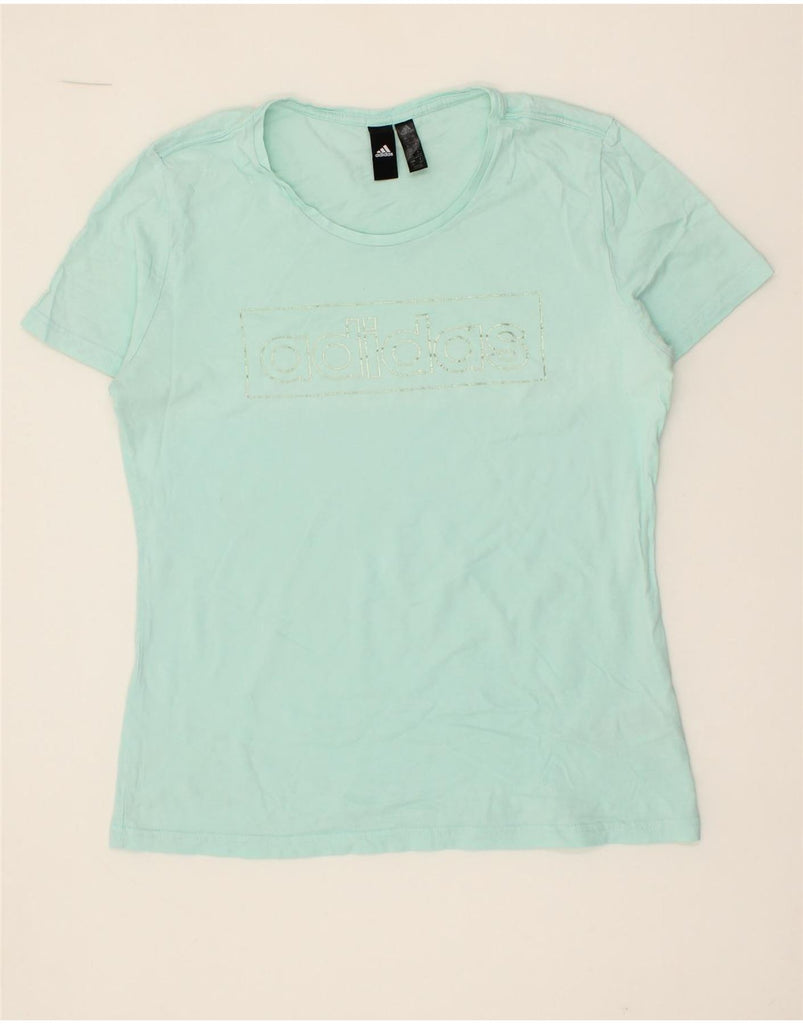 ADIDAS Womens Graphic T-Shirt Top UK 16 Large Turquoise Cotton Vintage Adidas and Second-Hand Adidas from Messina Hembry 