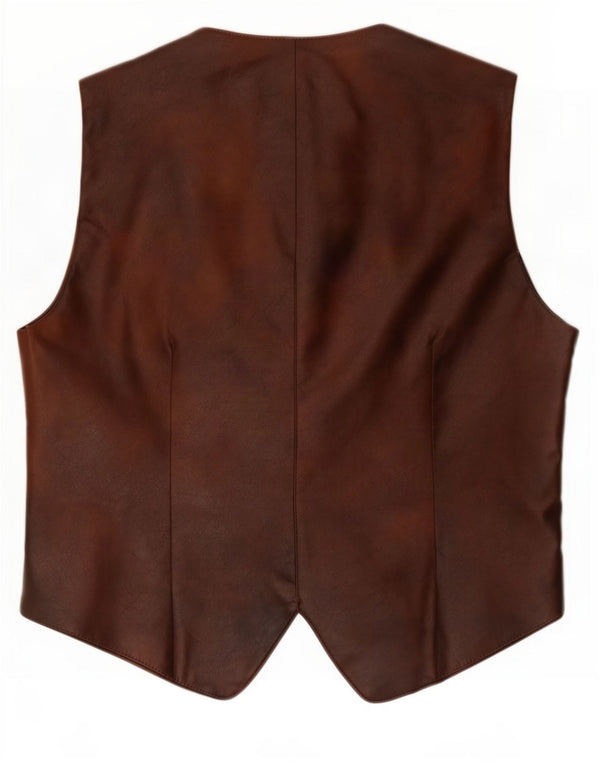 Vintage Womens Faux Leather Waistcoat UK 12 Medium Brown Polyurethane