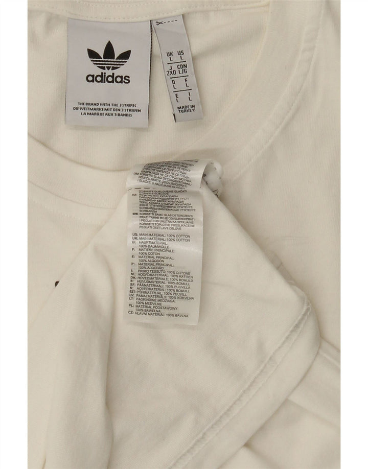 ADIDAS Mens Graphic T-Shirt Top Large White Cotton Vintage Adidas and Second-Hand Adidas from Messina Hembry 