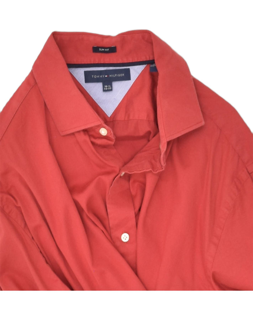 TOMMY HILFIGER Mens Slim Fit Shirt UK 16 1/2 Large Red Cotton | Vintage Tommy Hilfiger | Thrift | Second-Hand Tommy Hilfiger | Used Clothing | Messina Hembry 