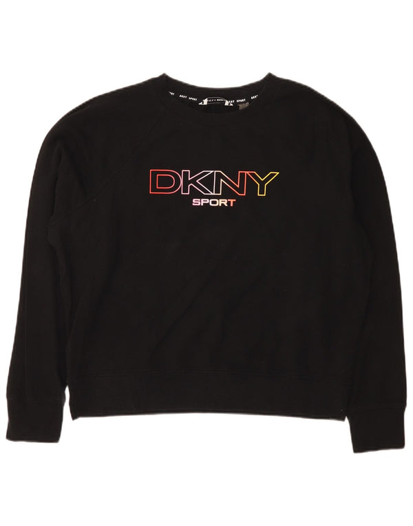 Dkny Womens Graphic Oversized Sweatshirt Jumper UK 6 XS Black Cotton