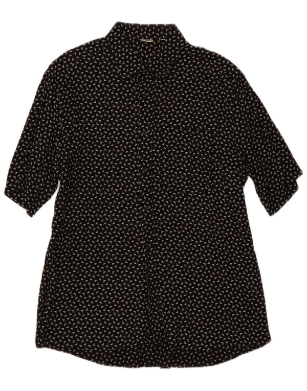 Vintage Mens Short Sleeve Shirt Size 43 17 Large Black Geometric Viscose