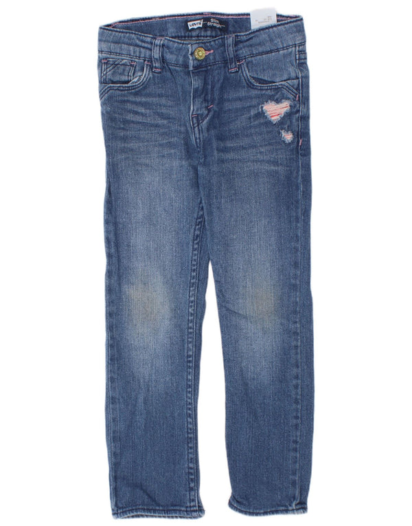 Levi's Girls Distressed Slim Straight Jeans 4-5 Years W20 L18 Blue Cotton