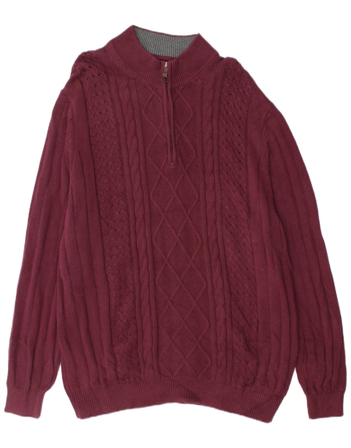 IZOD Mens Tall Zip Neck Jumper Sweater 2XL Burgundy Cotton
