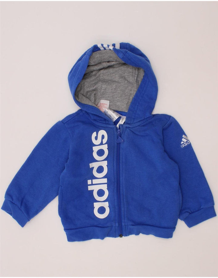 ADIDAS Baby Boys Graphic Zip Hoodie Sweater 3-6 Months Blue Cotton