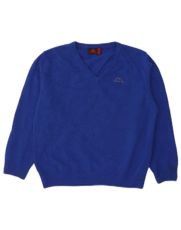 Kappa Boys V-Neck Jumper Sweater 7-8 Years Medium Blue Lambswool