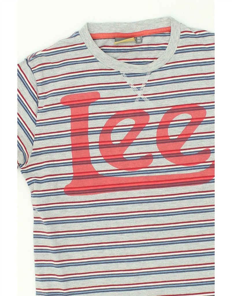 LEE Boys Graphic T-Shirt Top 11-12 Years Grey Striped Cotton | Vintage Lee | Thrift | Second-Hand Lee | Used Clothing | Messina Hembry 