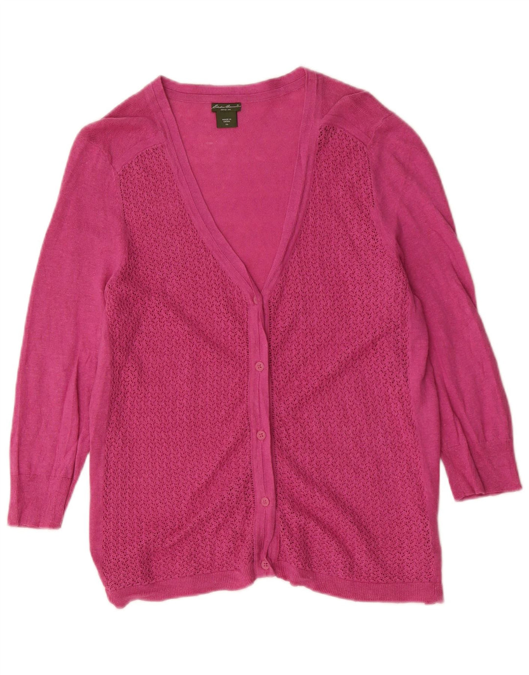 Eddie Bauer Womens 3/4 Sleeve Cardigan Sweater UK 18 XL Pink Linen
