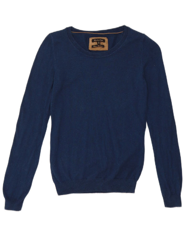 Massimo Dutti Womens Boat Neck Jumper Sweater UK 8 Small Navy Blue Cotton