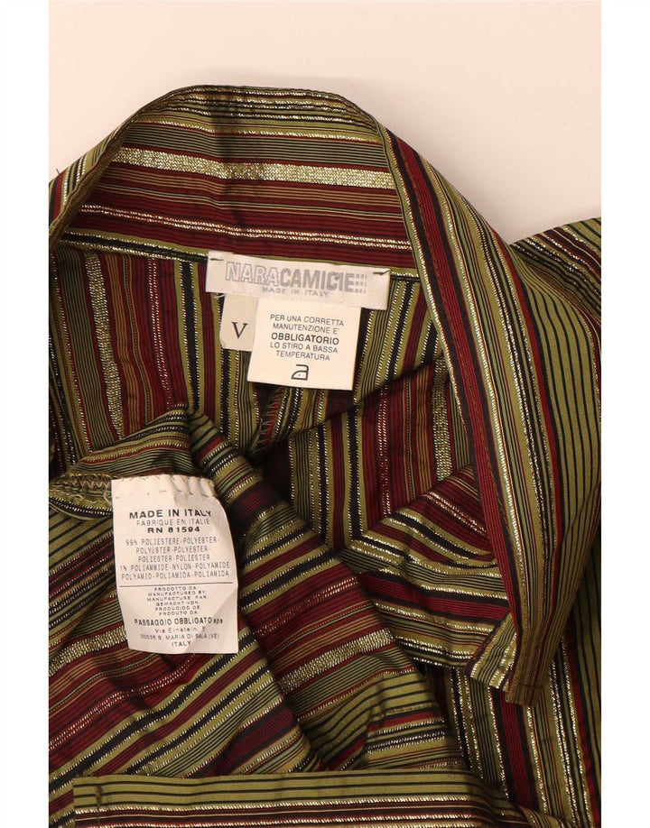Naracamicie Womens Shirt Blouse UK 16 Large Khaki Striped Polyester
