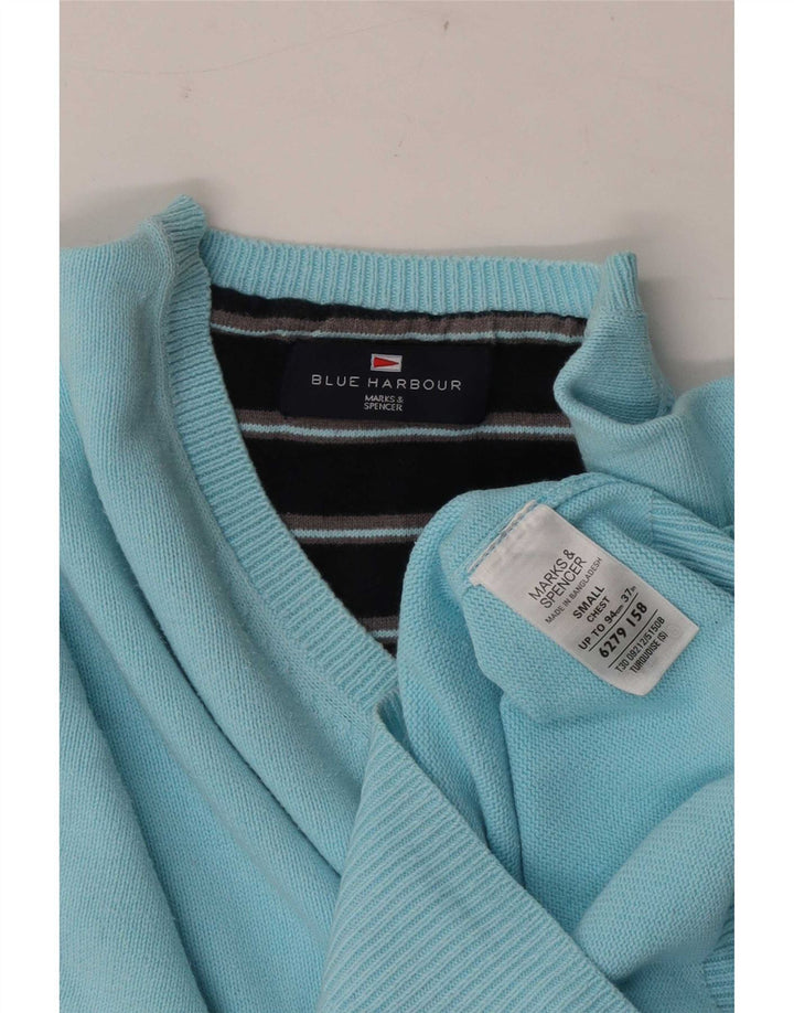 Marks & Spencer Mens Blue Harbour V-Neck Jumper Sweater Small Turquoise