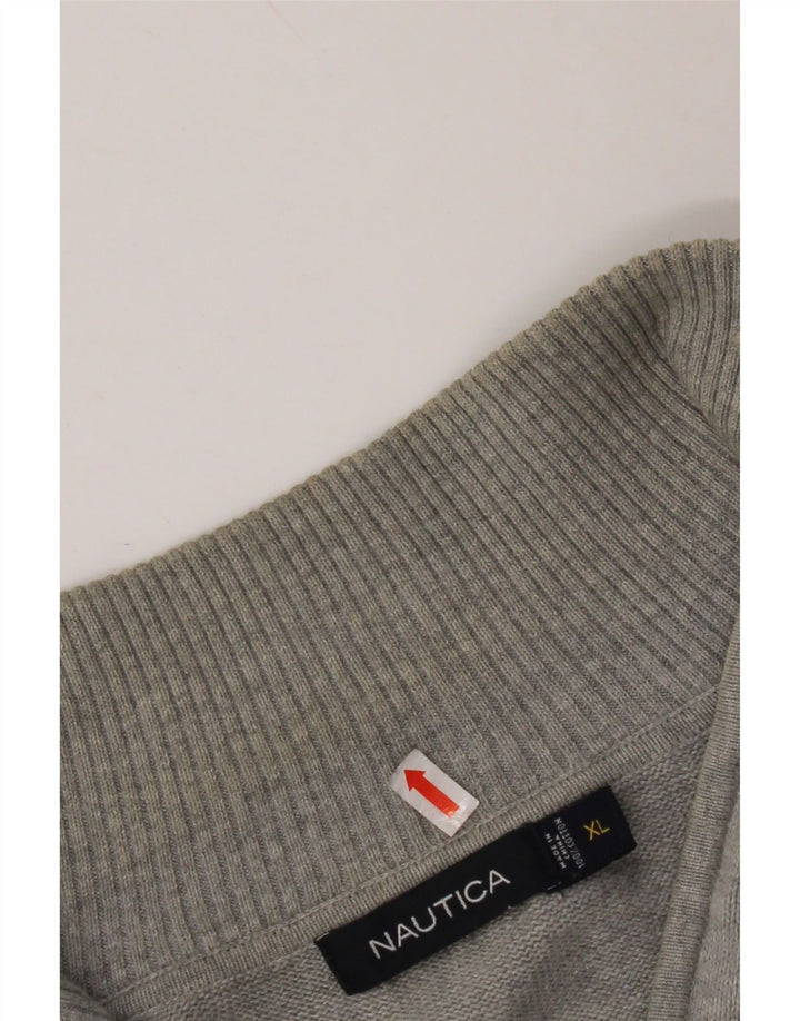 NAUTICA Mens Zip Neck Jumper Sweater XL Grey Argyle/Diamond Cotton