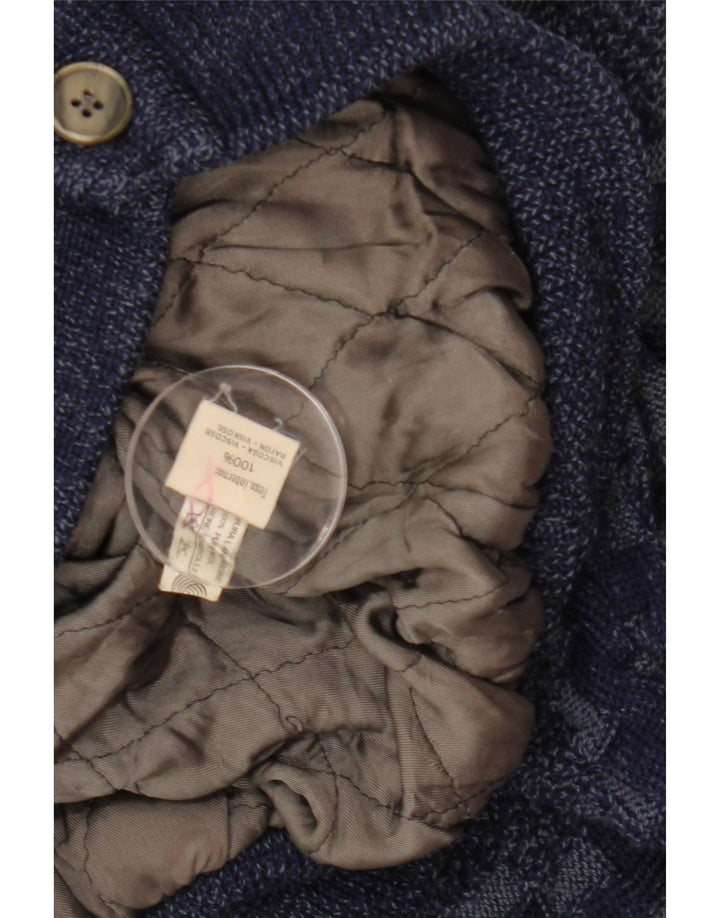 VINTAGE Mens Cardigan Sweater Large Navy Blue Geometric Viscose
