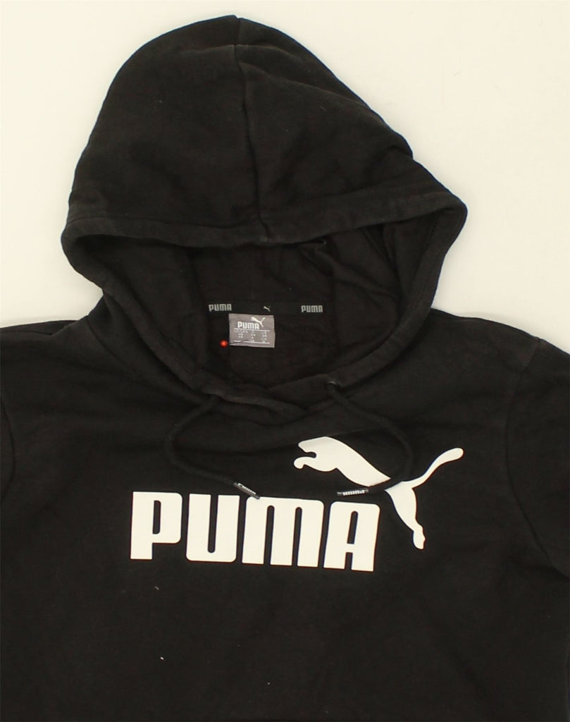 PUMA Womens Graphic Hoodie Jumper UK 8 Small Black Cotton | Vintage Puma | Thrift | Second-Hand Puma | Used Clothing | Messina Hembry 