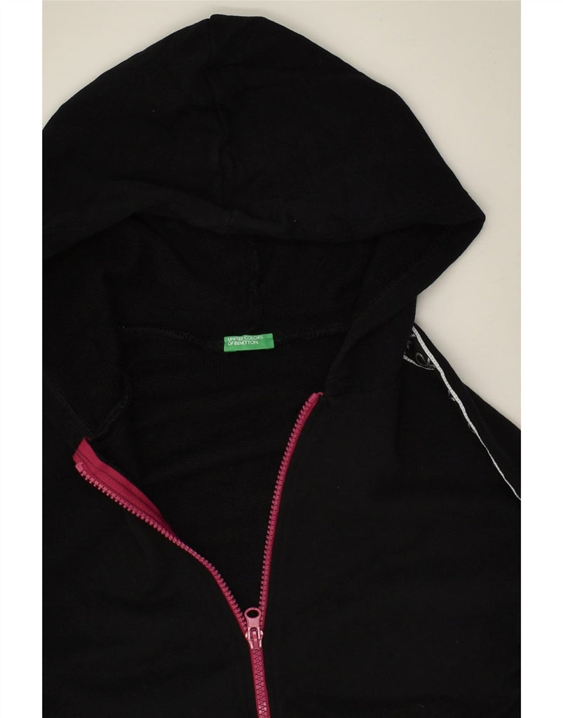 BENETTON Girls Graphic Zip Hoodie Sweater 13-14 Years 3XL Black Cotton | Vintage Benetton | Thrift | Second-Hand Benetton | Used Clothing | Messina Hembry 