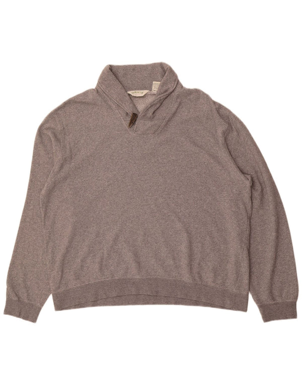 Orvis Mens Shawl Neck Sweatshirt Jumper XL Grey Cotton