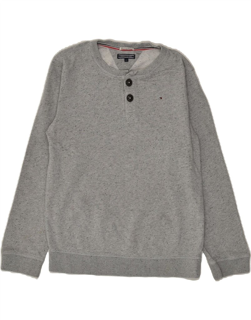 TOMMY HILFIGER Boys Sweatshirt Jumper 13-14 Years  Grey Flecked Cotton | Vintage Tommy Hilfiger | Thrift | Second-Hand Tommy Hilfiger | Used Clothing | Messina Hembry 