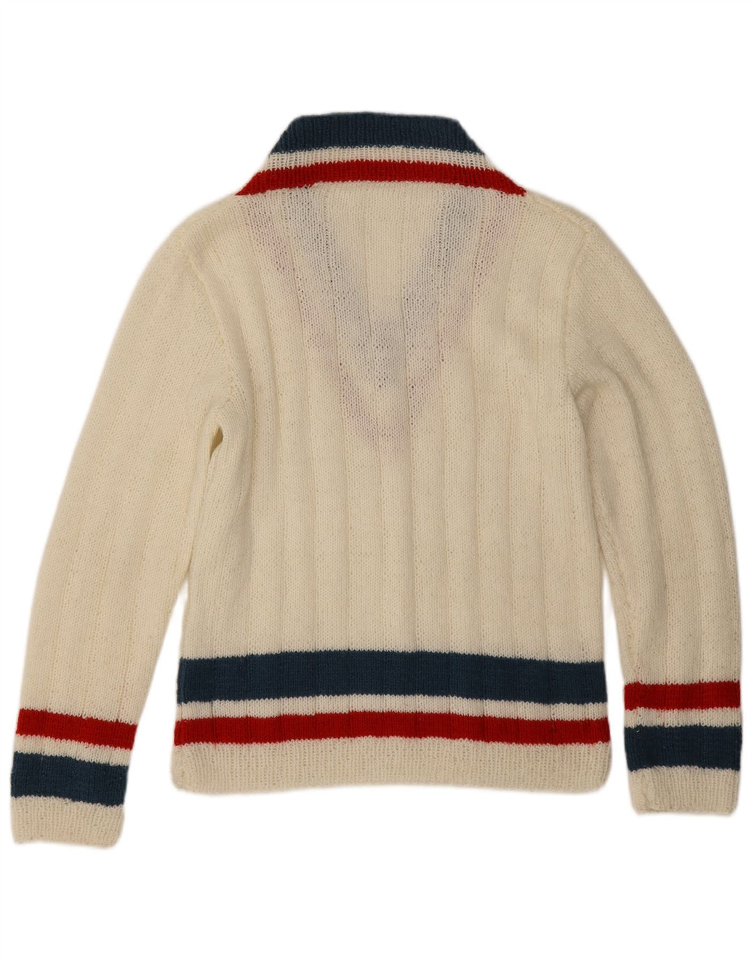 Vintage Mens V-Neck Jumper Sweater Medium White Striped