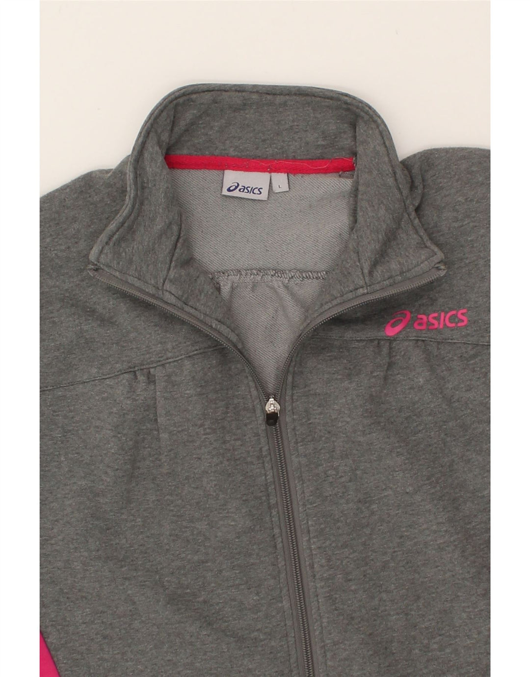 ASICS Womens Tracksuit Top Jacket UK 16 Large Grey Colourblock Cotton Vintage Asics and Second-Hand Asics from Messina Hembry 