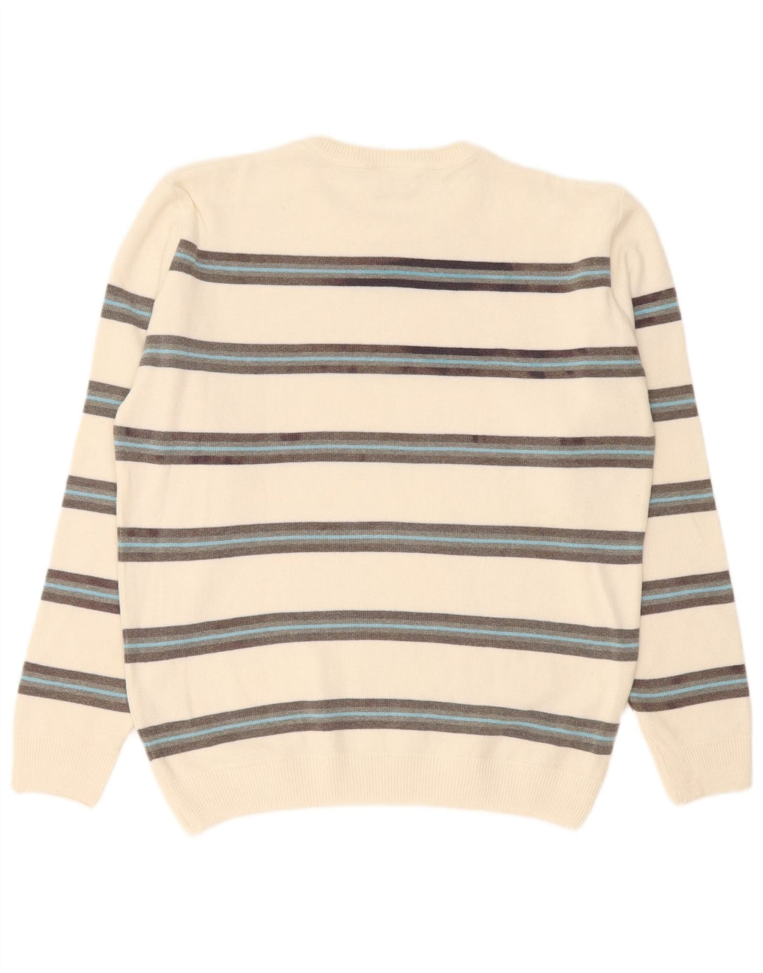 Lacoste Mens Crew Neck Jumper Sweater Size 5 Large White Striped Cotton