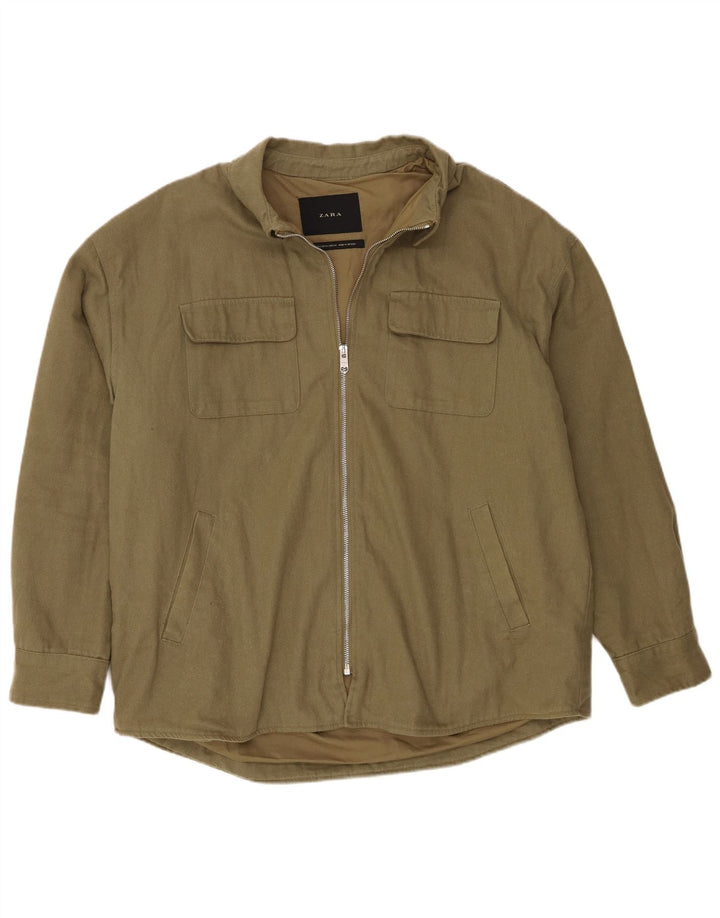 Zara Mens Utility Jacket UK 42 XL Khaki Cotton