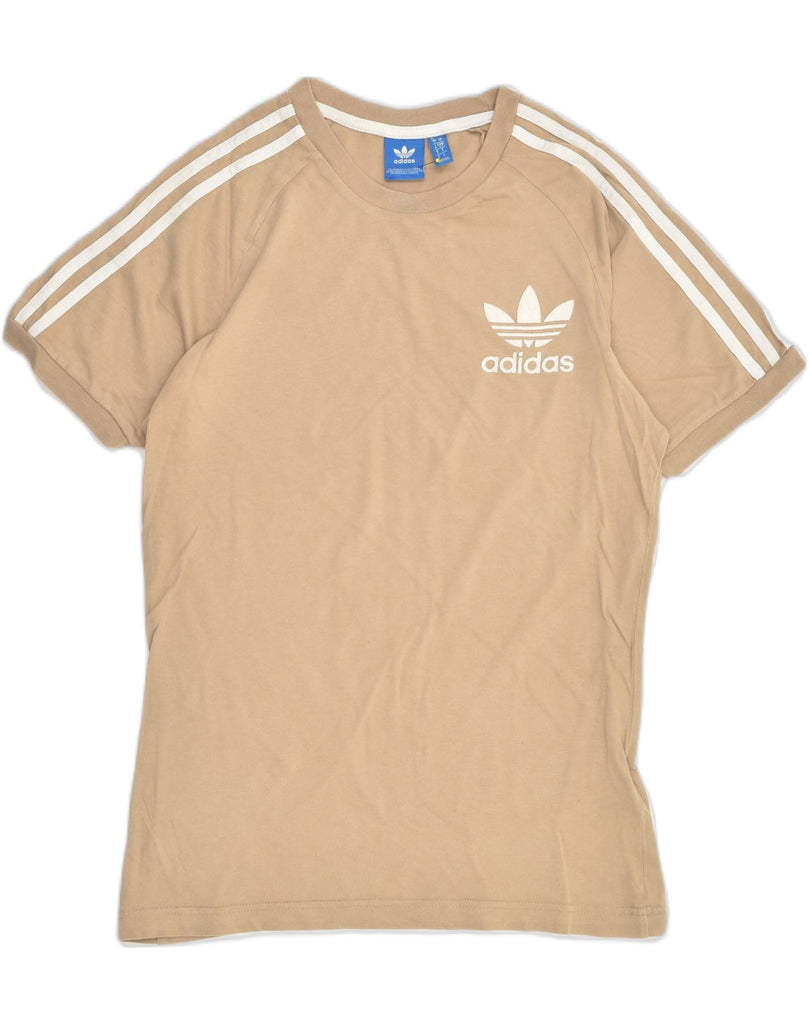 ADIDAS Womens T-Shirt Top UK 10 Small Beige Cotton | Vintage Adidas | Thrift | Second-Hand Adidas | Used Clothing | Messina Hembry 