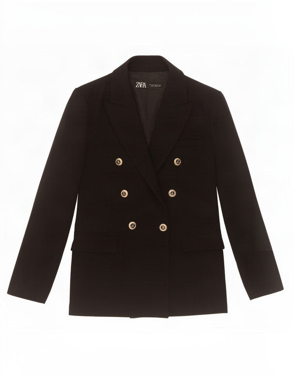 Zara Womens Double Breasted Blazer Jacket UK 14 Large Black