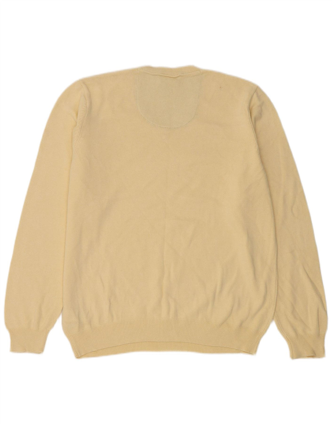 MARKS & SPENCER Mens Regular Fit V-Neck Jumper Sweater Large Beige Cotton