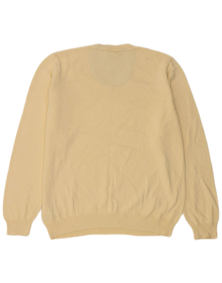 MARKS & SPENCER Mens Regular Fit V-Neck Jumper Sweater Large Beige Cotton