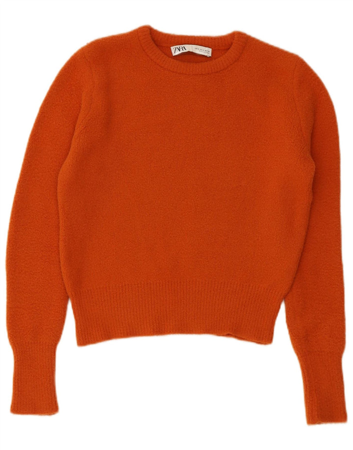 Zara Womens Crew Neck Jumper Sweater UK 10 Small Orange Nylon
