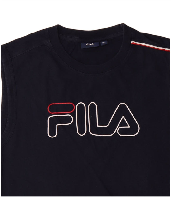 FILA Womens Graphic Vest Top UK 18 XL Navy Blue Cotton