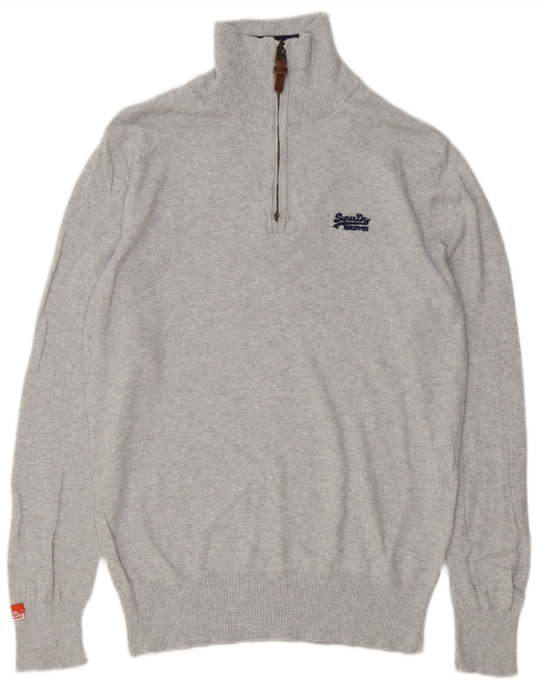 Superdry Mens Zip Neck Jumper Sweater Large Grey Flecked Cotton