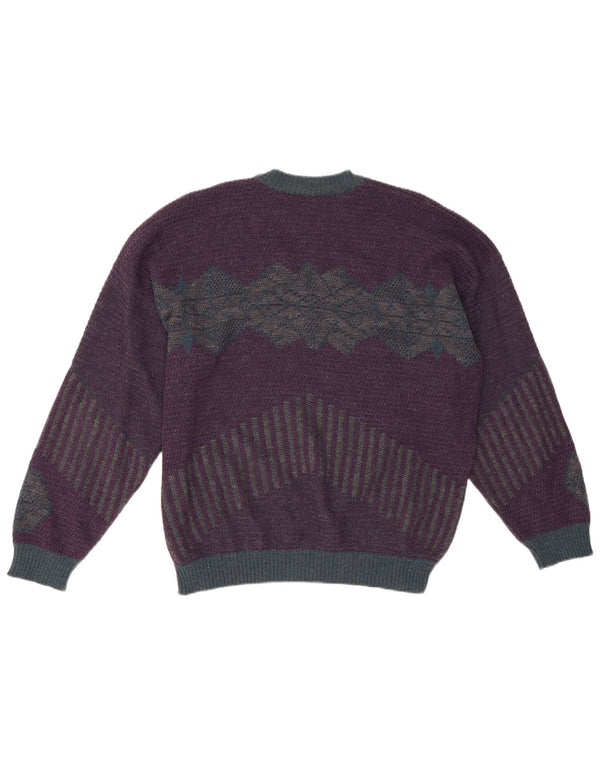 Vintage Mens Crew Neck Jumper Sweater IT 50 Medium Purple Geometric