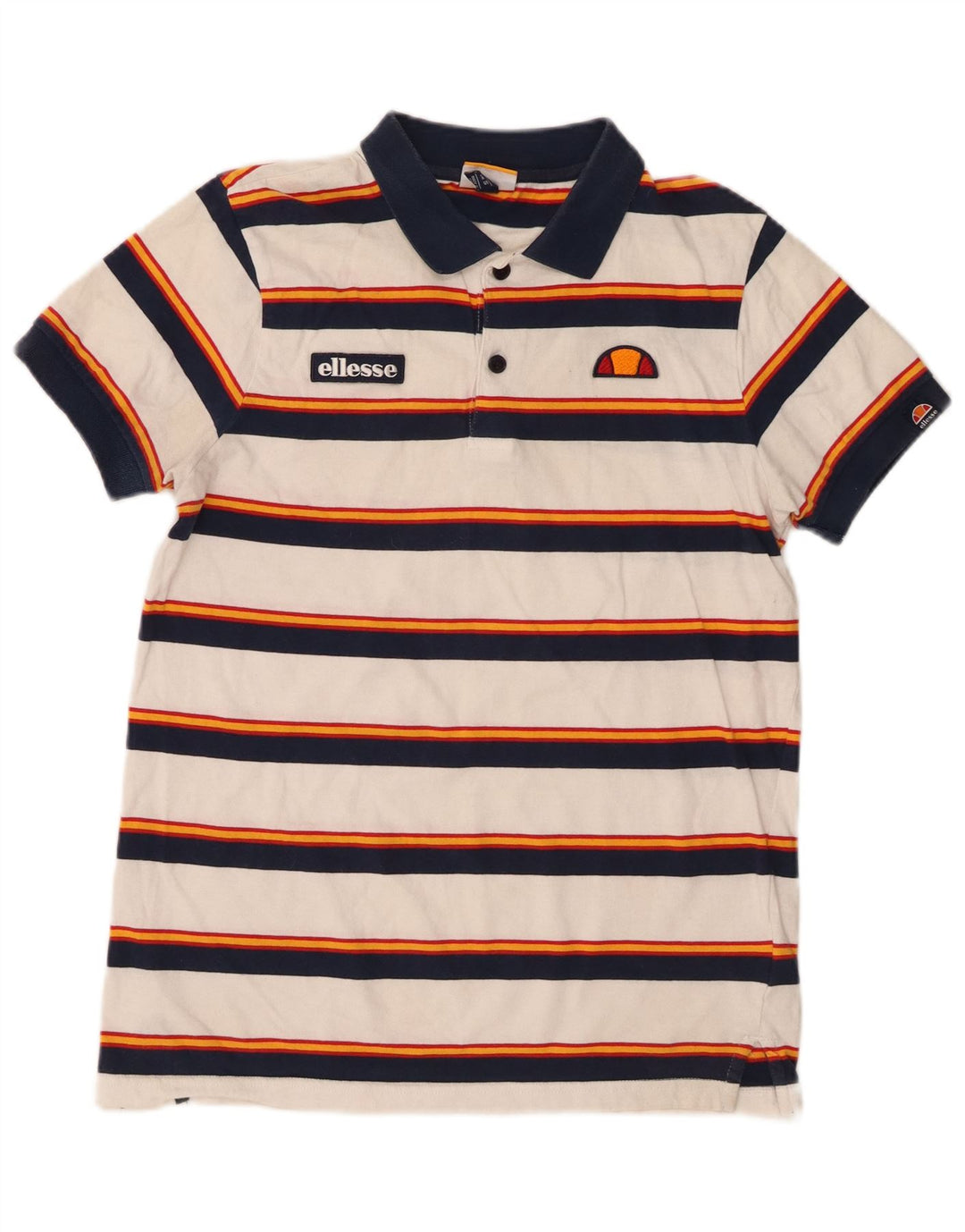 Ellesse Mens Polo Shirt Small White Striped Cotton