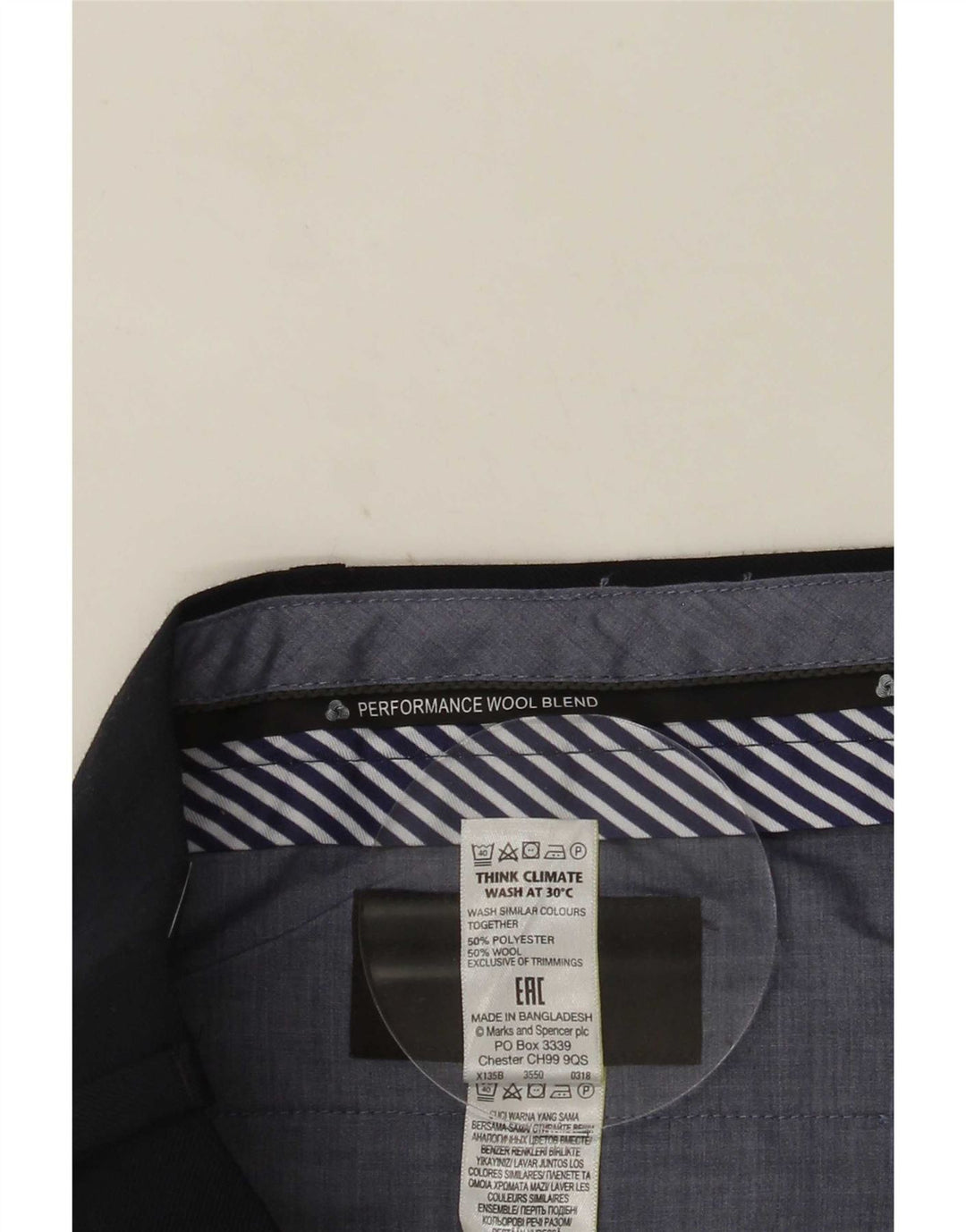 Marks & Spencer Mens Regular Fit Suit Trousers W46 L31 Navy Blue Polyester