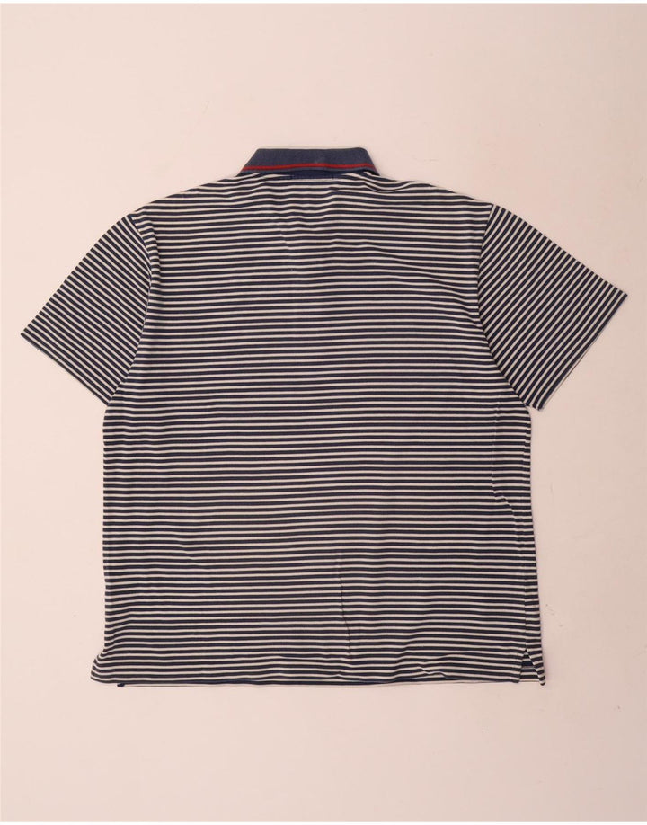 Fred Perry Mens Polo Shirt XL Navy Blue Striped Cotton