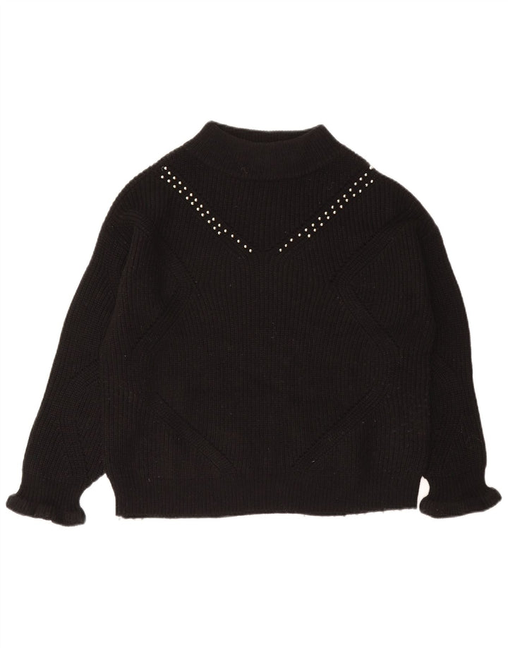 Guess Womens Oversized Turtle Neck Jumper Sweater UK 10 Small Black Acrylic