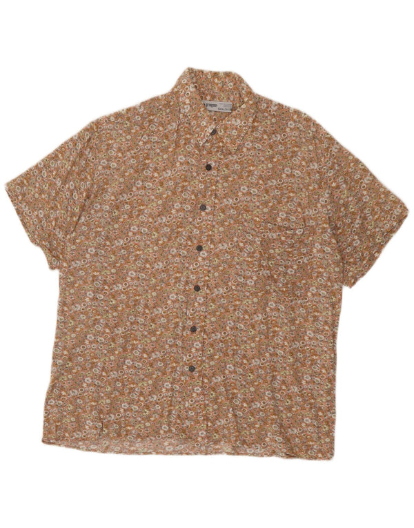 C & A Mens Short Sleeve Shirt Large Beige Floral Viscose