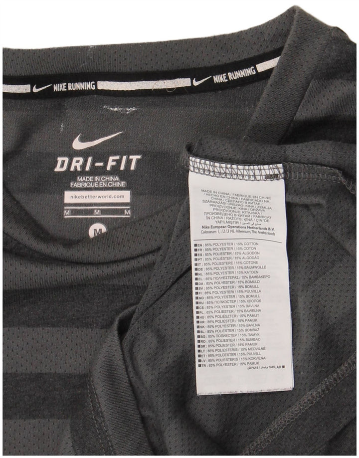 Nike Mens Dri Fit T-Shirt Top Medium Grey Striped Polyester