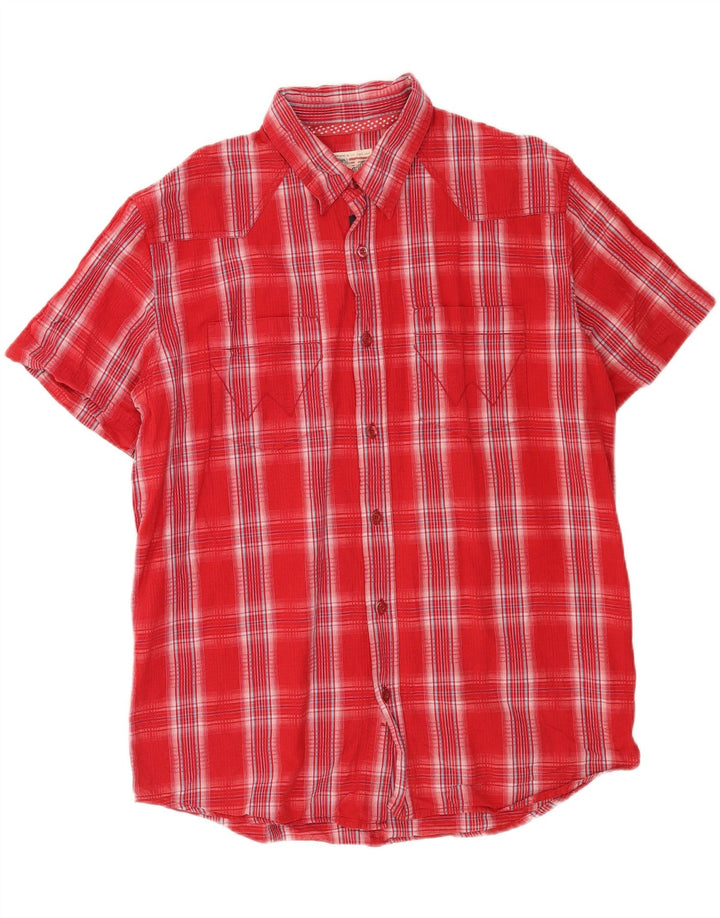 Wrangler Mens Short Sleeve Shirt Large Red Check Cotton