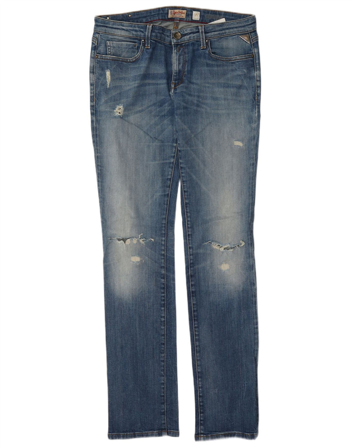 Replay Womens Distressed Slim Jeans W30 L34 Blue Cotton