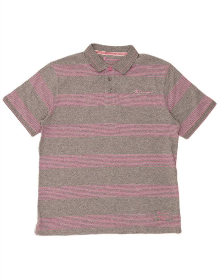 Champion Mens Polo Shirt XL Grey Striped Cotton