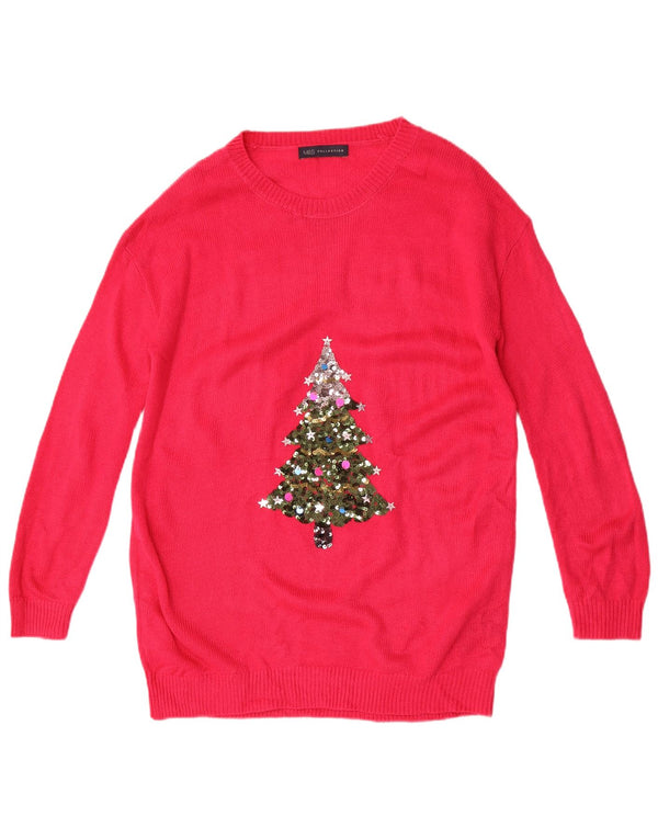 Marks & Spencer Womens Graphic Jumper Dress UK 14 Medium Pink Christmas