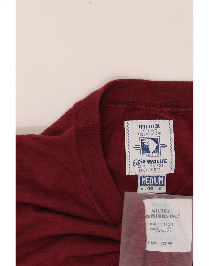 WILKER Mens Graphic T-Shirt Top Medium Maroon Cotton