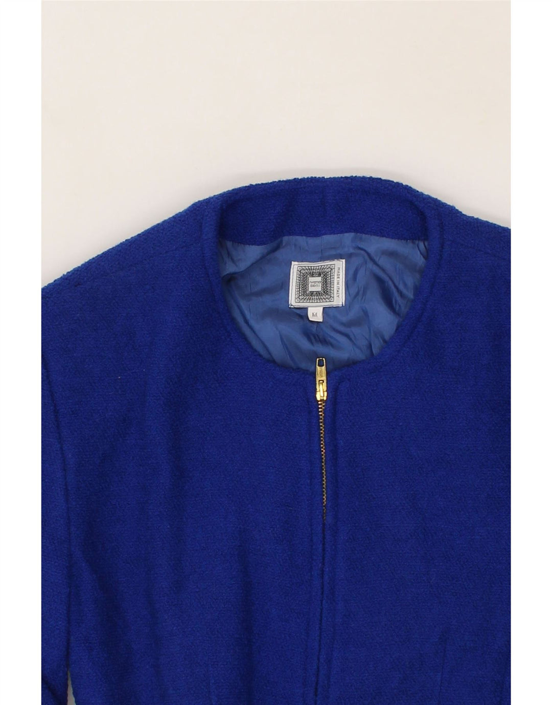 VINTAGE Womens Longline Blazer Jacket UK 14 Medium Blue Acetate Vintage Vintage and Second-Hand Vintage from Messina Hembry 