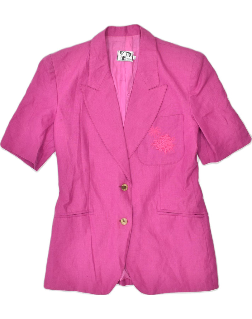 VINTAGE Womens 2 Button Short Sleeve Blazer Jacket IT 44 Medium Pink Linen | Vintage Vintage | Thrift | Second-Hand Vintage | Used Clothing | Messina Hembry 