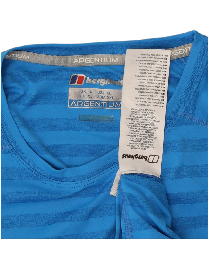 BERGHAUS Womens Top Long Sleeve UK 16 Large Blue Striped Polyester