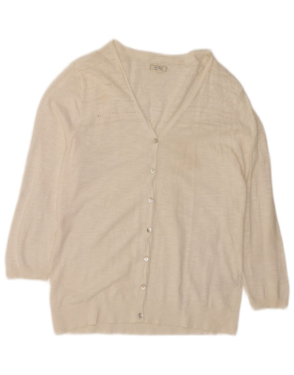Fat Face Womens 3/4 Sleeve Cardigan Sweater UK 12 Medium White Cotton